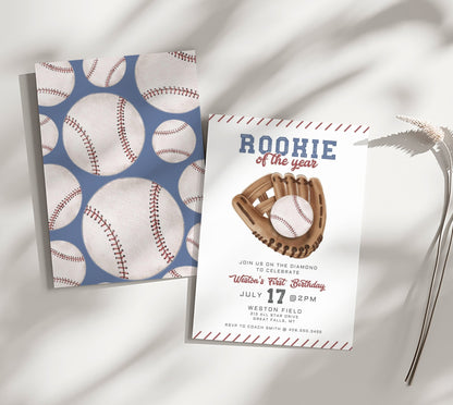 Rookie of the Year Baseball First Birthday Invitation Printable - High Peaks Studios