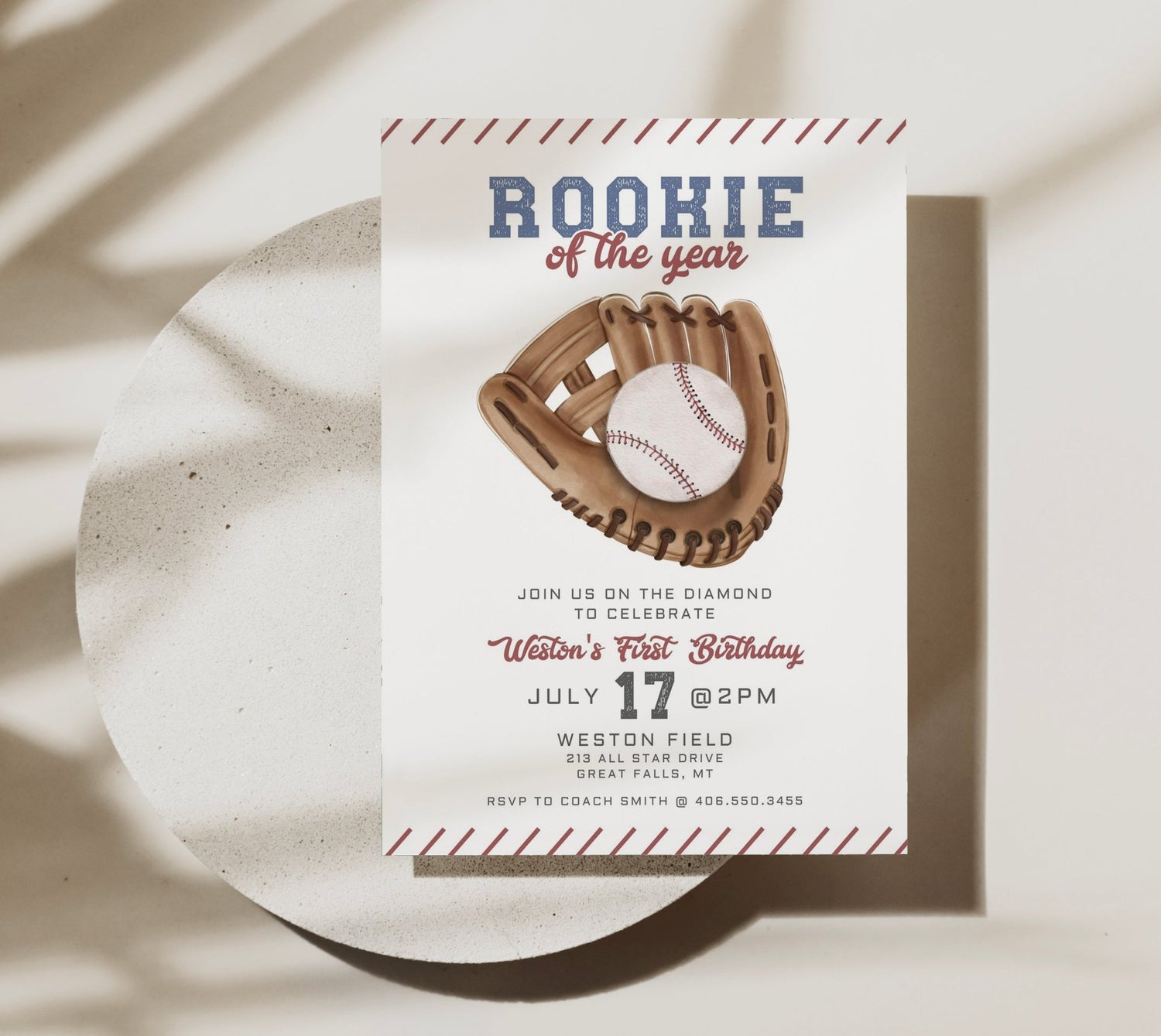 Rookie of the Year Baseball First Birthday Invitation Printable - High Peaks Studios