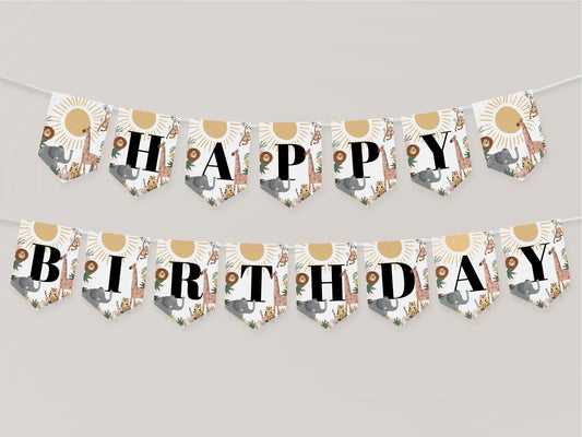 Safari Happy Birthday Banner - Girl - High Peaks Studios