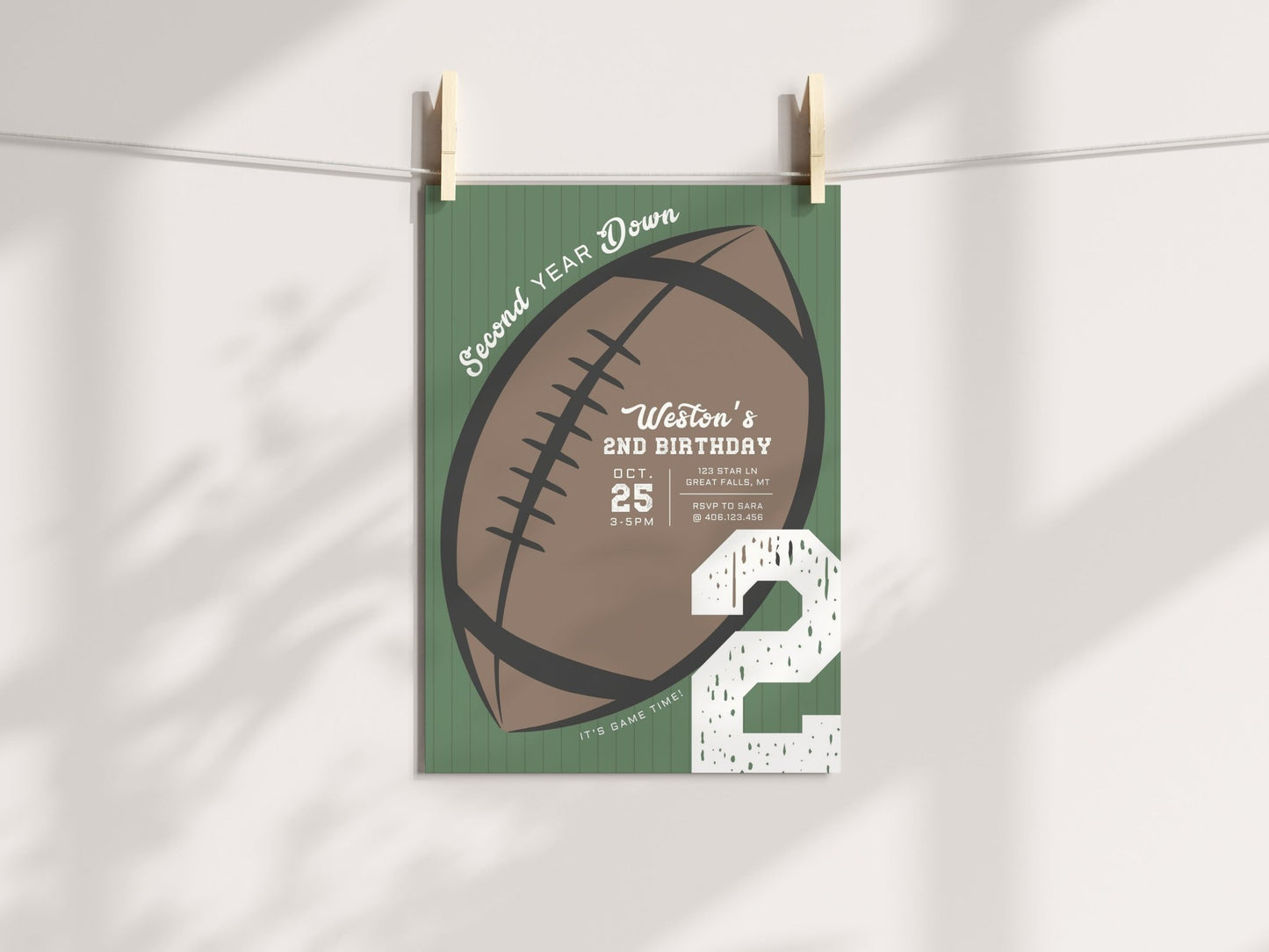 Second Year Down Football Birthday Invitation Printable - High Peaks Studios