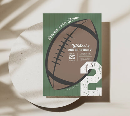 Second Year Down Football Birthday Invitation Printable - High Peaks Studios