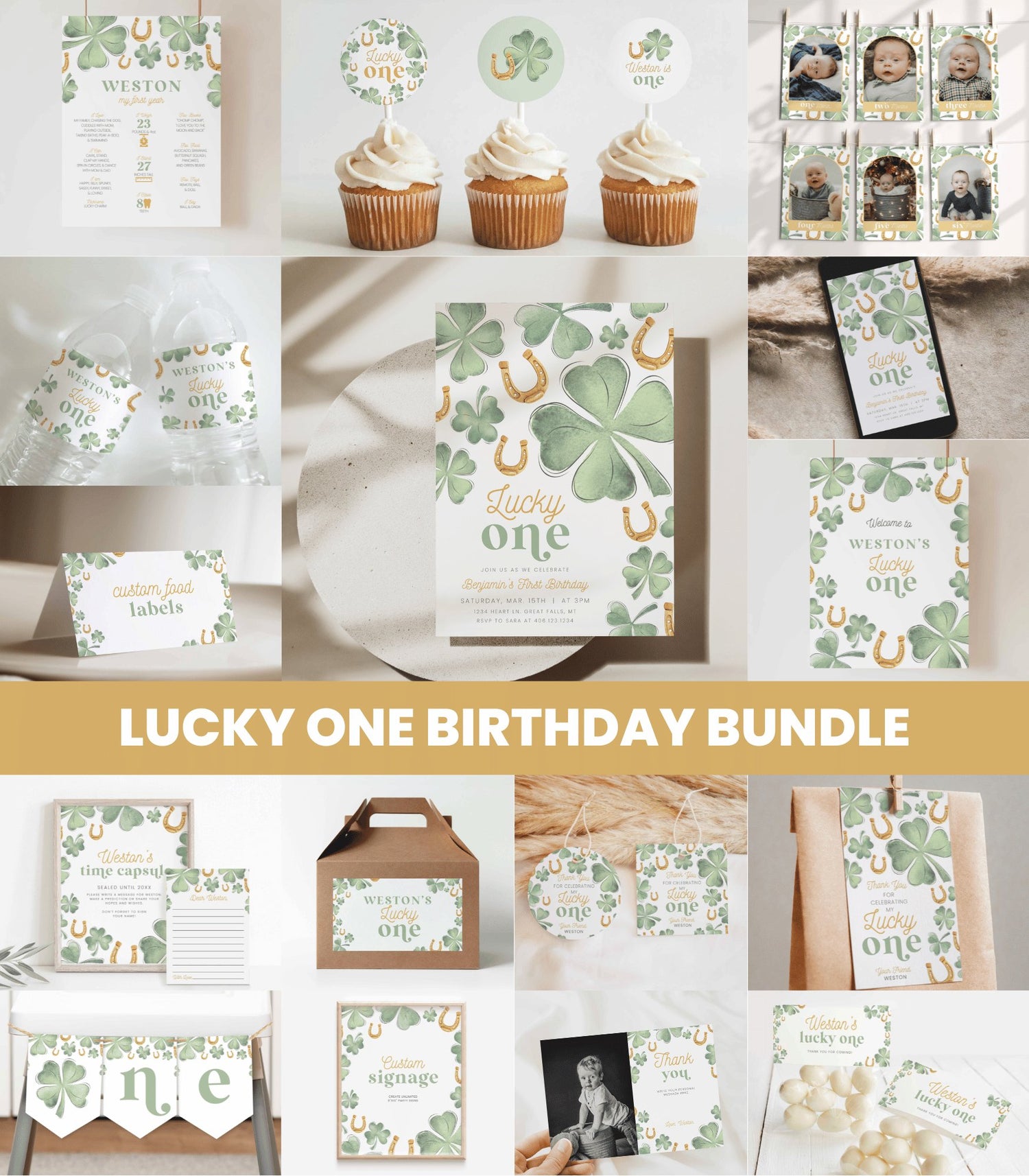 Shamrock Lucky One Birthday Decor Bundle - High Peaks Studios