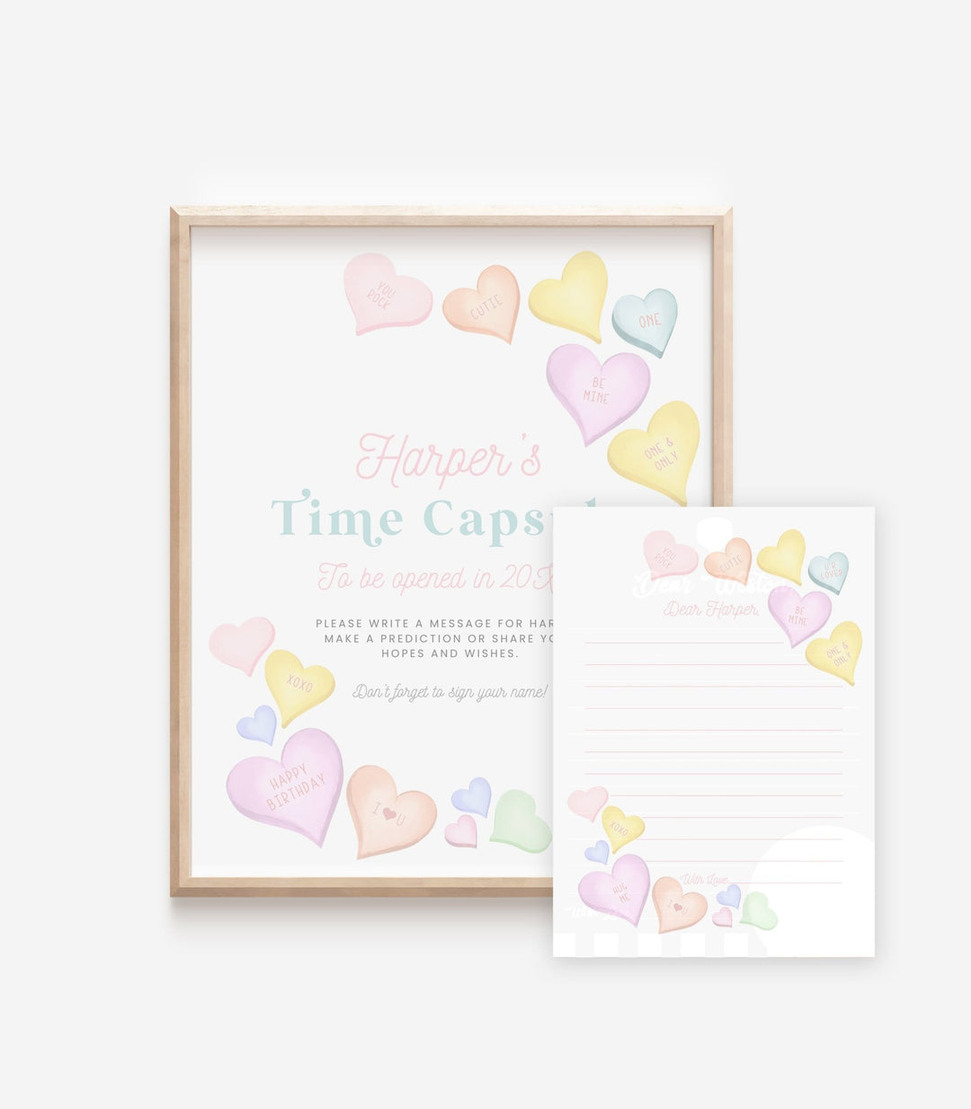 Sweetheart First Birthday Time Capsule Sign and Note Card Printables - High Peaks Studios