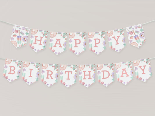 Sweets Theme Happy Birthday Pennant Banner - High Peaks Studios