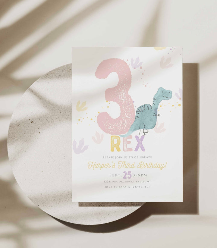 Three Rex Birthday Invitation Girl Printable - High Peaks Studios