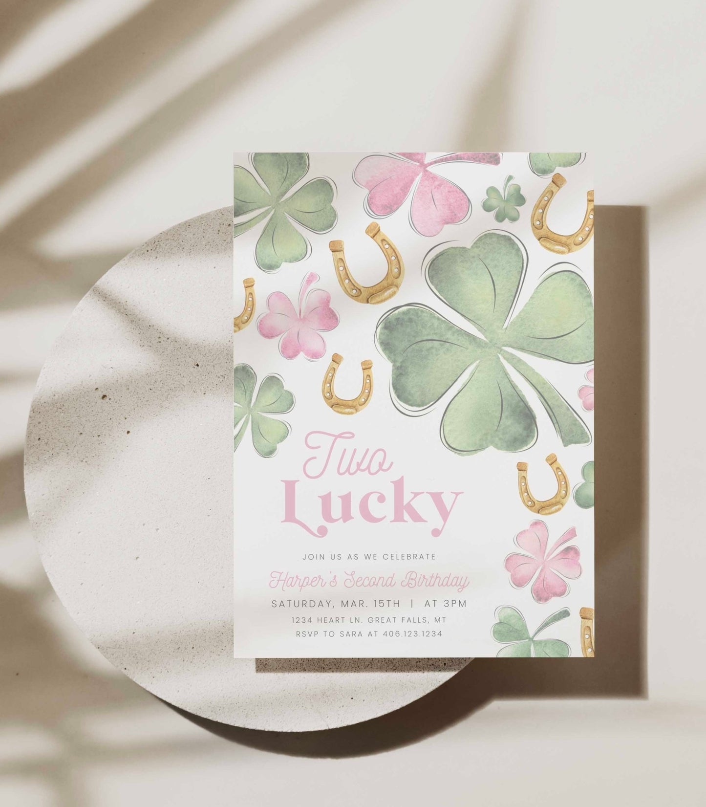 Two Lucky Birthday Invitation Girl Printable - High Peaks Studios