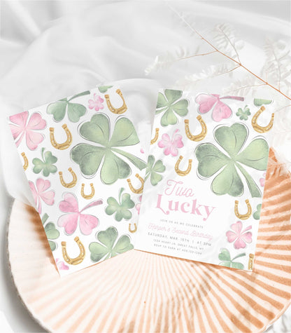 Two Lucky Birthday Invitation Girl Printable - High Peaks Studios