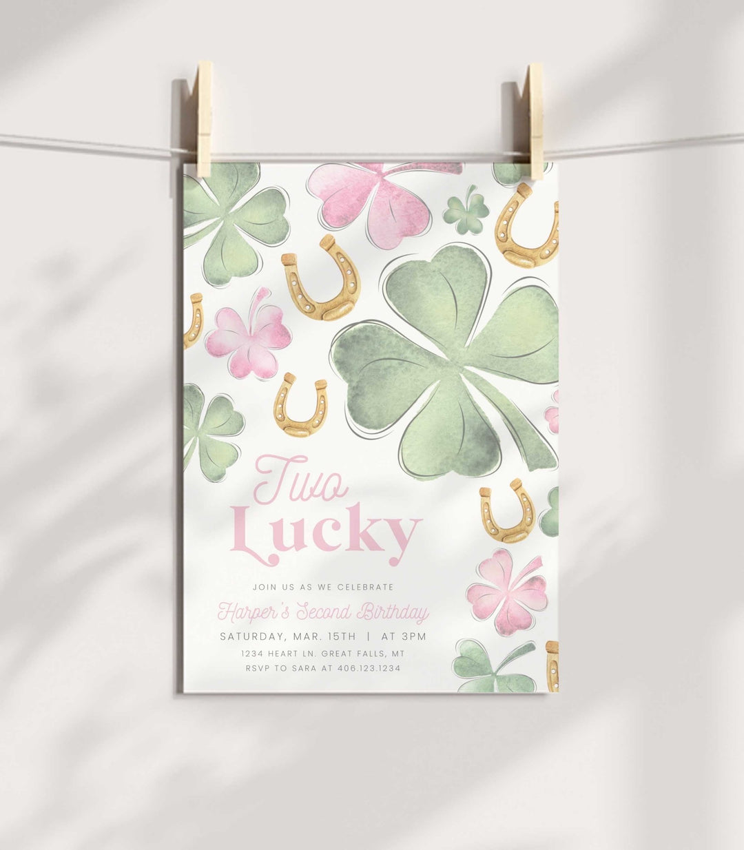 Two Lucky Birthday Invitation Girl Printable - High Peaks Studios