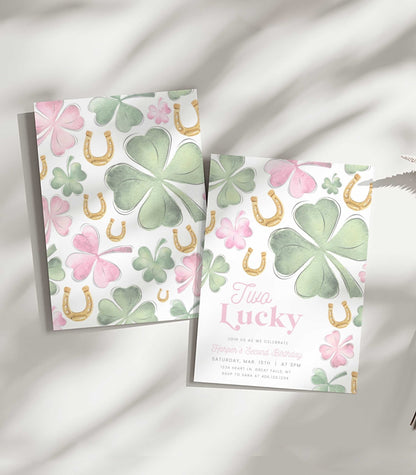 Two Lucky Birthday Invitation Girl Printable - High Peaks Studios