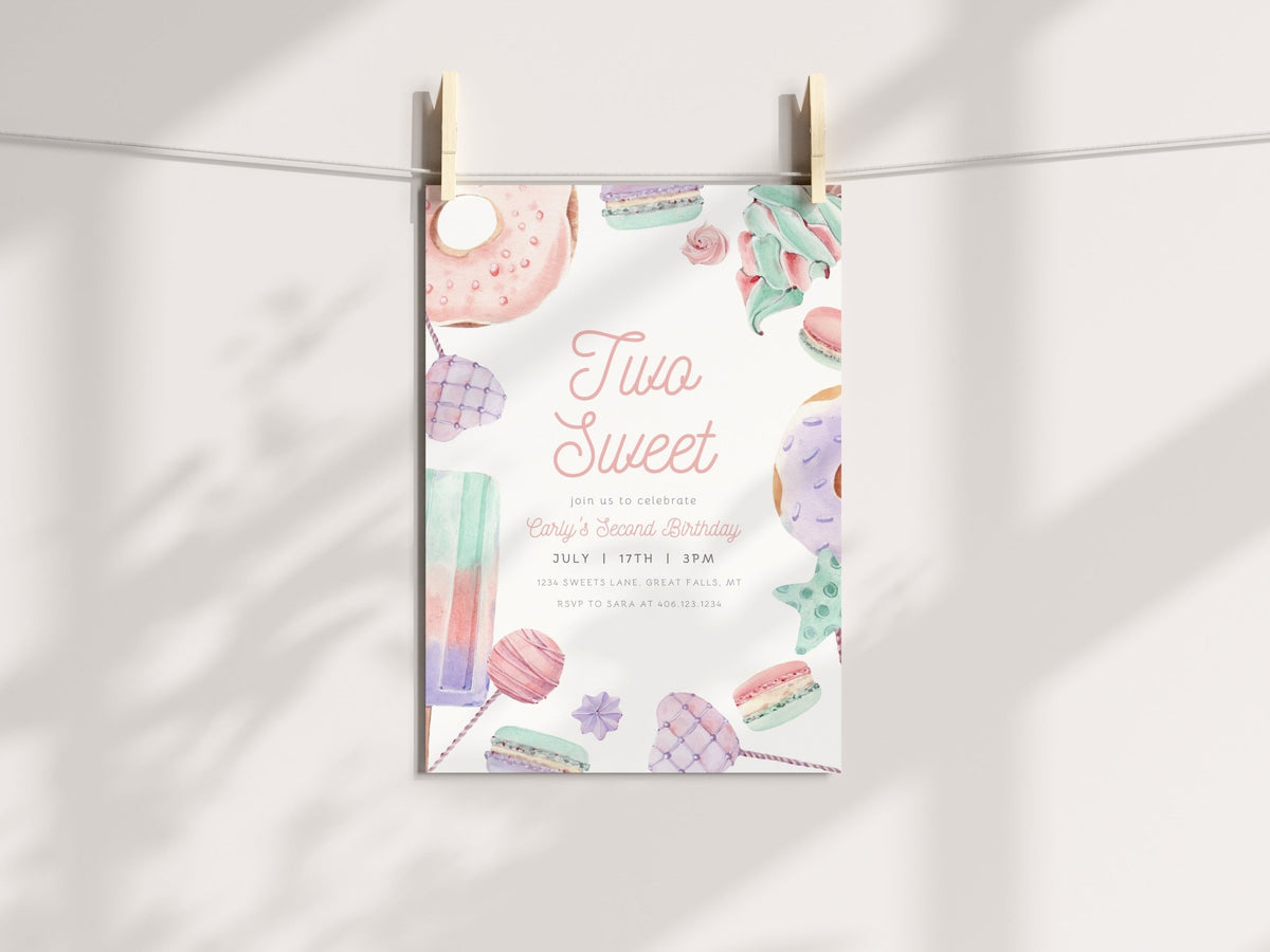 Two Sweet Birthday Party Invitation Printable - Pastels – High Peaks ...