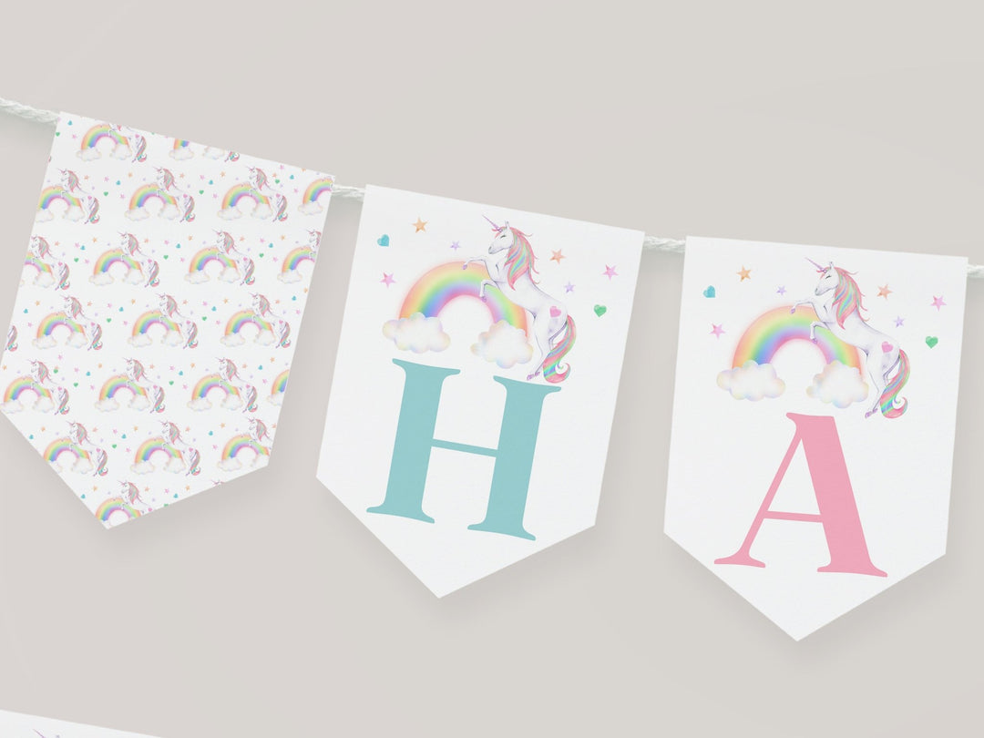 Unicorn Happy Birthday Pennant Banner Printable - High Peaks Studios