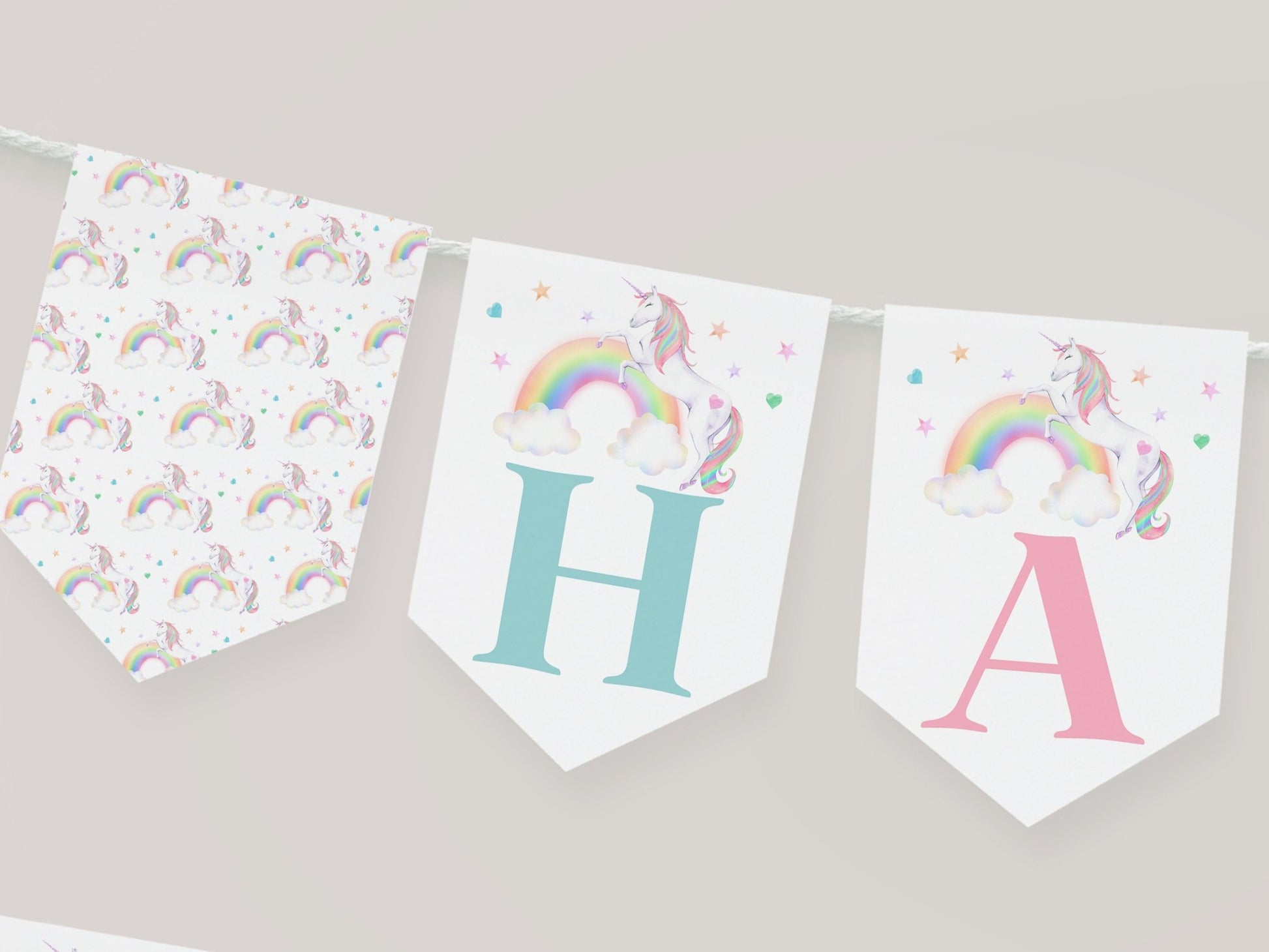 Unicorn Happy Birthday Pennant Banner Printable - High Peaks Studios