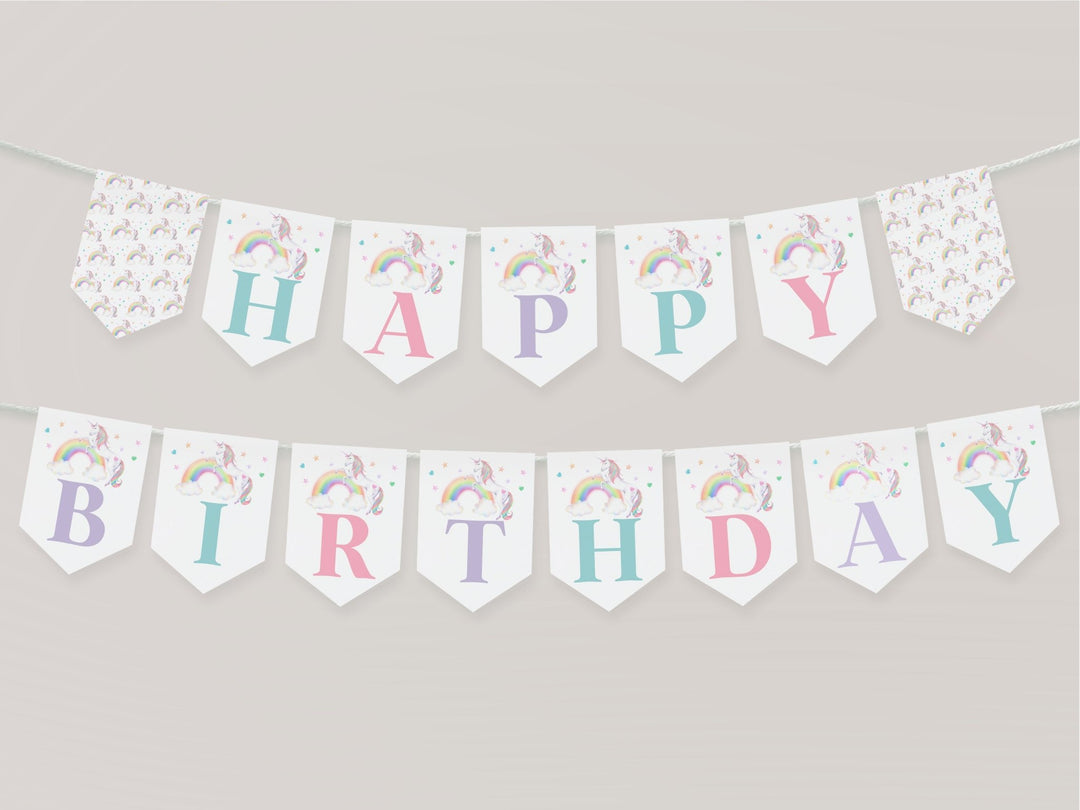 Unicorn Happy Birthday Pennant Banner Printable - High Peaks Studios