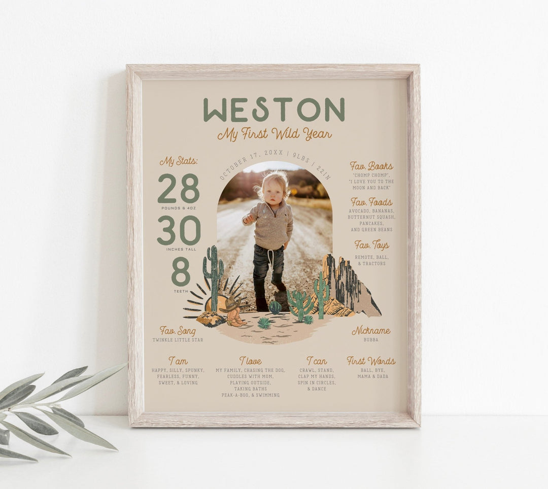 Western First Birthday Milestone Poster With Photo - High Peaks Studios