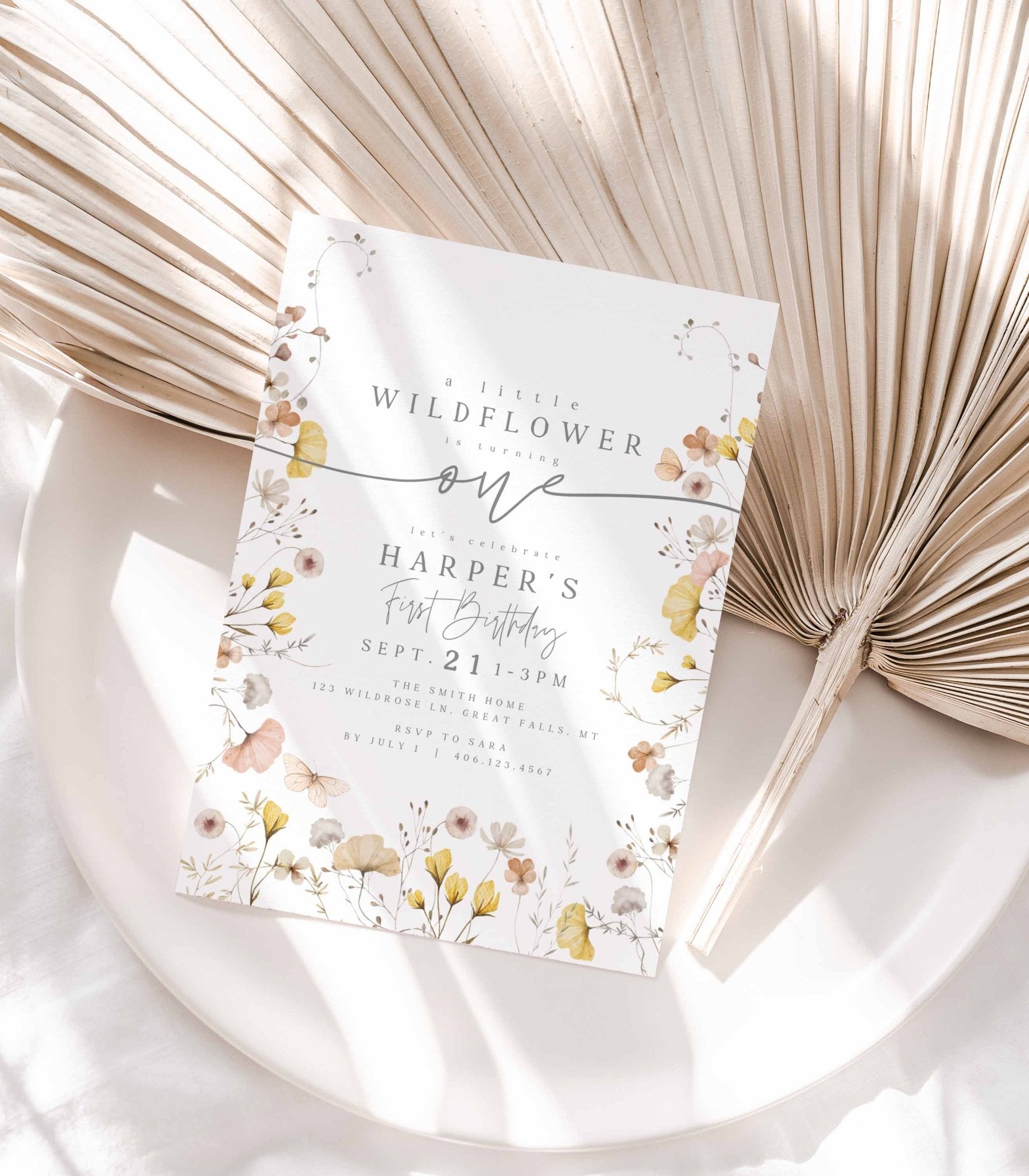 Wildflower First Birthday Invitation - High Peaks Studios