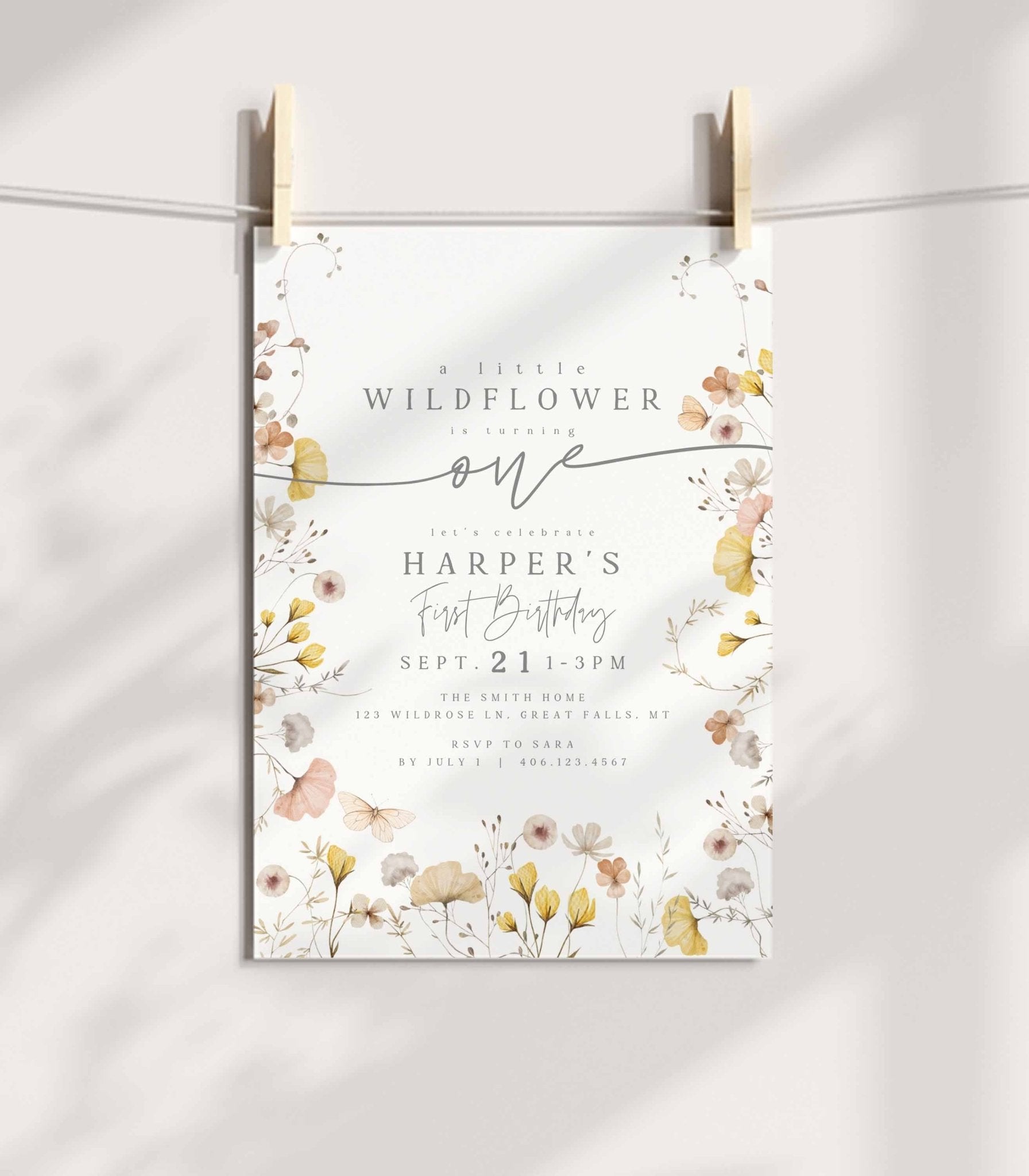 Wildflower First Birthday Invitation - High Peaks Studios