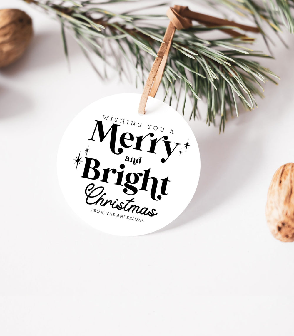 Wishing You a Merry And Bright Christmas Gift Tag Black and White - High Peaks Studios